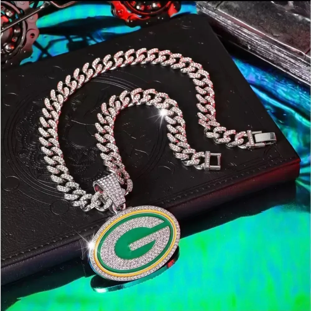 Green Bay Hip Hop Iced out Silver Cuban Chain Necklace